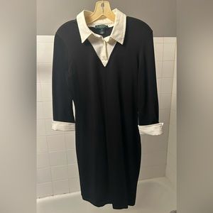 Ralph Lauren classy black mid sleeve dress with white collar